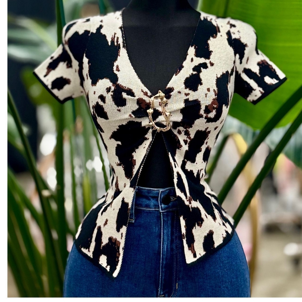 Stylish Cow Print Women's Blouse